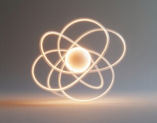 Simplified atomic orbit model with clean lines and glowing core on neutral background.