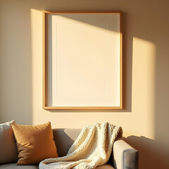 Minimalist Scandinavian pastel tone photo frame. Minimal photo frame mock up with sunlight and shadow. Clean and simple style home decoration. Aesthetic interior design. relax and chill. key up.