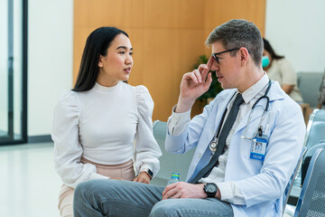The doctor is analyzing the person's illness. Doctors are reporting their results to patients.