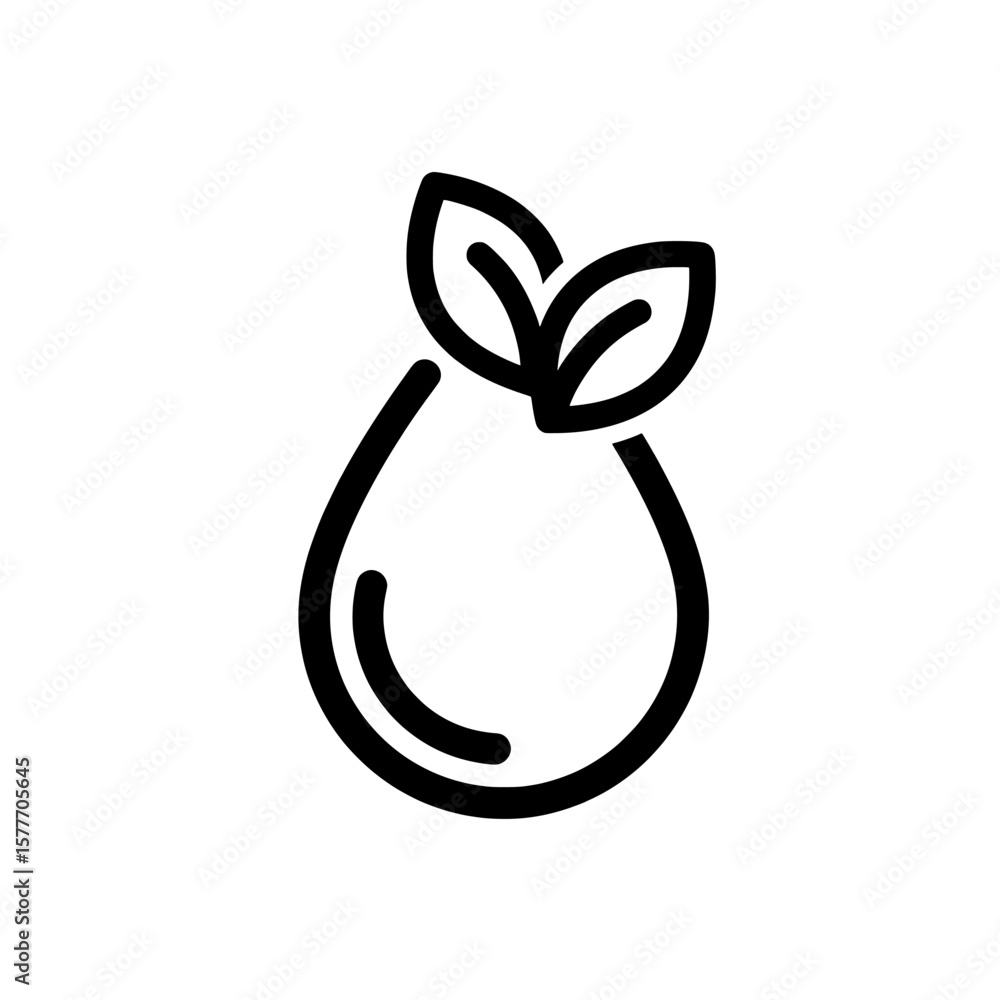 Poster minimalist line art of a pear with leaves for design projects