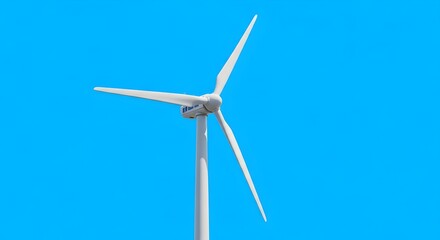 A single wind turbine stands tall against a vibrant blue sky, emphasizing sustainability and renewable energy. Ideal for environmental and clean energy concepts.