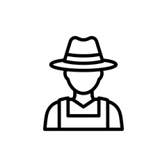 Line drawing of a person wearing a hat and apron