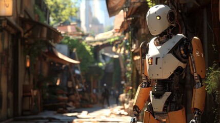 Robot in a ruined city