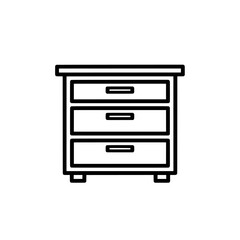 Minimalist outline of a small wooden filing cabinet with three drawers