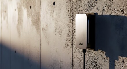 Modern Electric Vehicle Charger Mounted on Concrete Wall with Sunlight