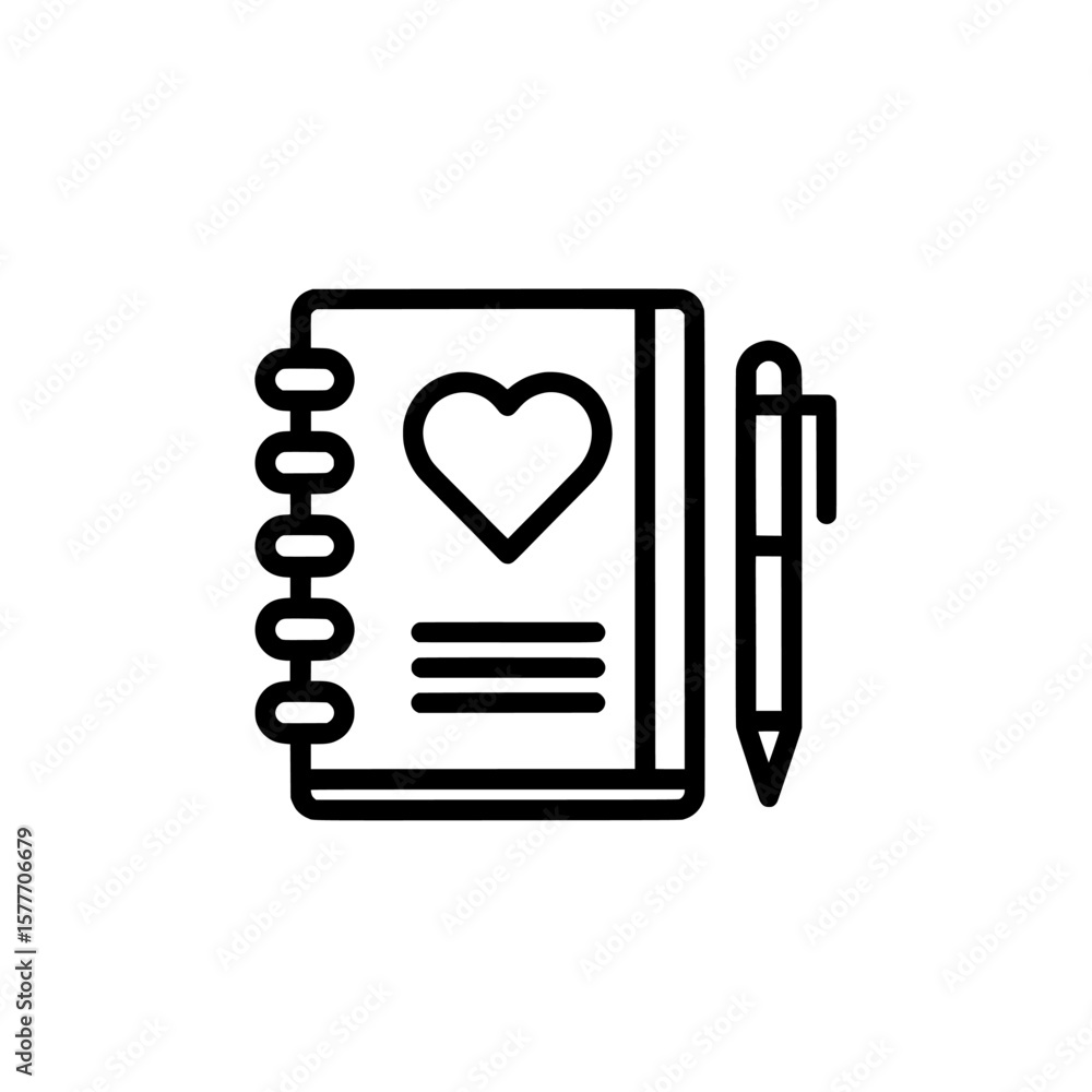 Poster notebook with heart icon and pen for note taking