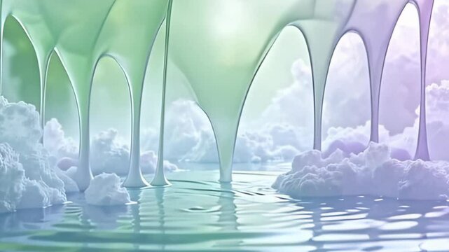 With celestial tints of translucent greens and smooth lavender, drop air forge disturbance muzzy conceptual outline wave softly crossways the canvas, mime unagitated weewee movements, be