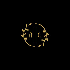 Obraz premium AG feminine and elegant wedding monogram initial logo with circle floral gold
