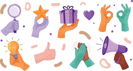 Hand with celebration icons