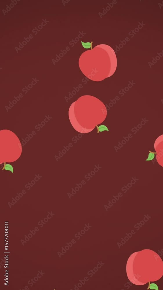Poster animation of apples falling on red background