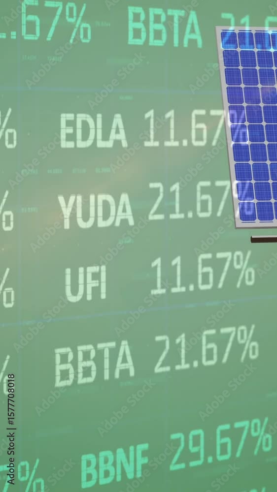 Poster animation of financial data processing over wind turbine