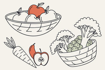 A basket full of fresh fruits and vegetables illustration