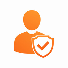 Orange User Icon with Protective Shield and Check Mark