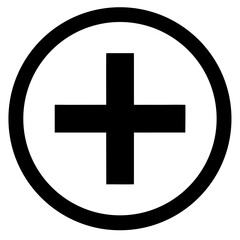 Black plus symbol enclosed within a clean circular outline