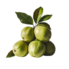 Obraz premium Closeup of a Cluster of Ripe Green Guavas with Leaves on a Transparent Background