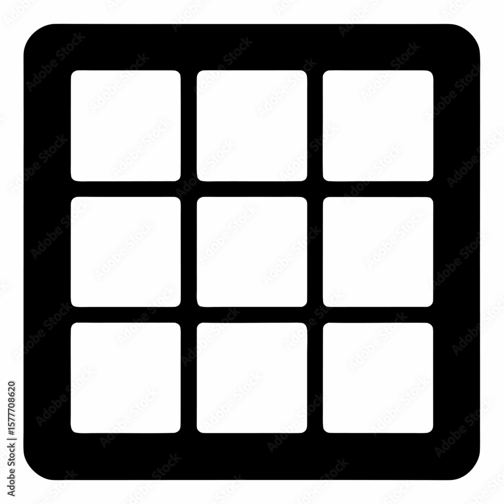 Poster black silhouette of a grid layout icon with three columns and rows