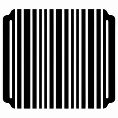 Clean black silhouette graphic of a barcode icon with vertical lines