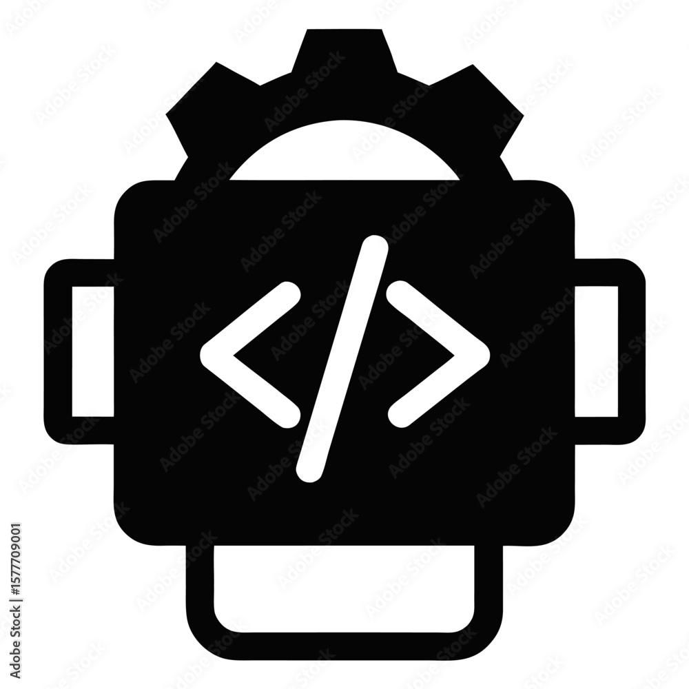 Poster Simple black silhouette of a code bracket icon for programming and development