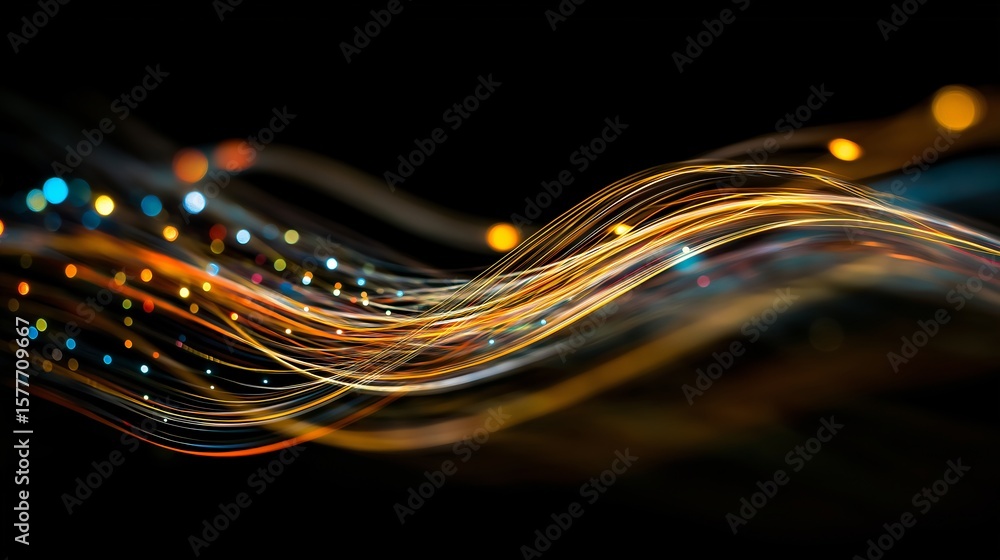 Poster abstract glowing light trails on a black background, creating a sense of movement and energy. the im