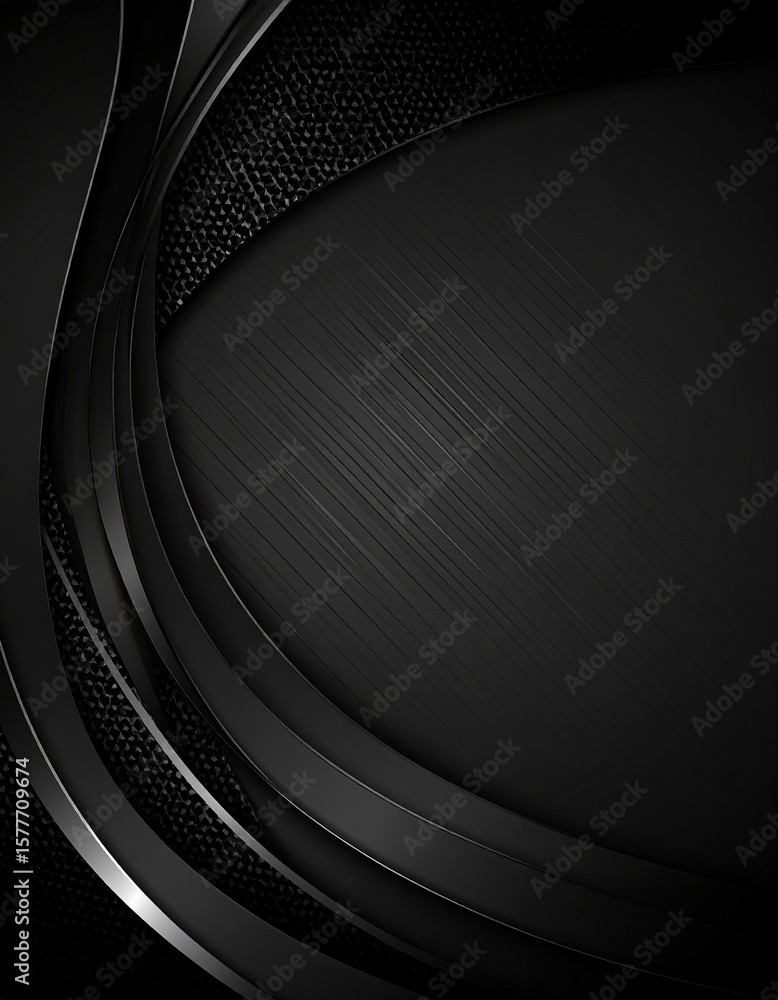 Poster abstract wavy pattern texture with black background and metallic shine in modern design.colored back