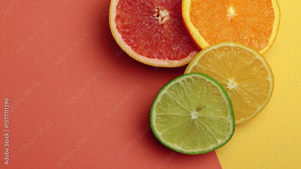 Aufkleber citrus fruit wheel showcasing vibrant colors with space for adding text in a modern minimal style