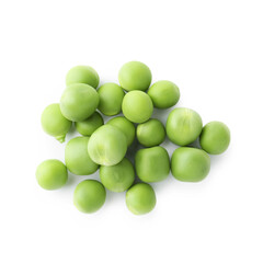 Pile of fresh green peas isolated on white, top view