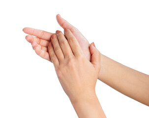 Female clap your hands isolated on white background
