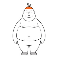 A fat male body with an apple shape, featuring a rounder midsection and broader chest, typical of central weight gain and a fuller upper torso.
