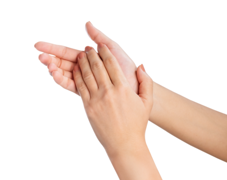 Female clap your hands isolated on white background