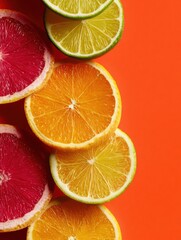 Fototapeta premium Citrus Fruit Wheel Showcasing Vibrant Slices in Modern Minimal Style With Space for Text
