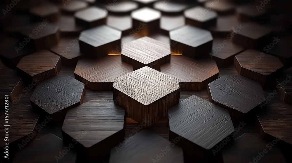 Poster abstract wooden hexagon pattern with light highlights and textures