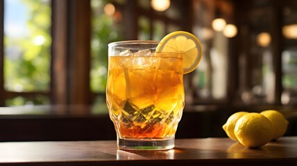 Refreshing Iced Tea with Lemon Garnish in a Stylish Glass
