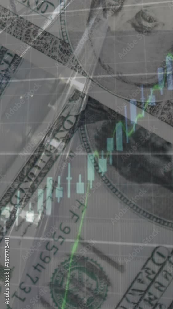 Poster animation of graphs and data over dollars