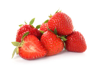 Many fresh ripe strawberries isolated on white