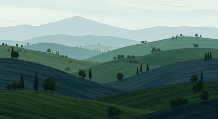 Naklejka premium Serene Rolling Hills Landscape Peaceful Nature Scene