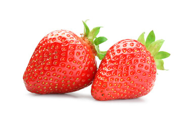 Two fresh ripe strawberries isolated on white