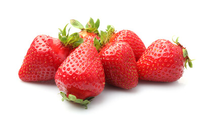 Pile of fresh ripe strawberries isolated on white