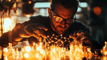 Scientist assembling molecular model