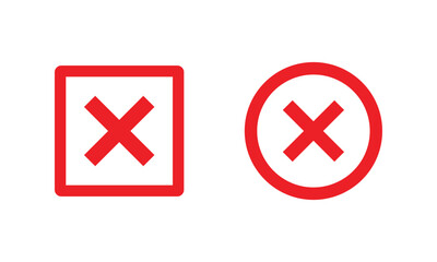 red cross icon. Red x wrong sign vector flat illustration design on white background.