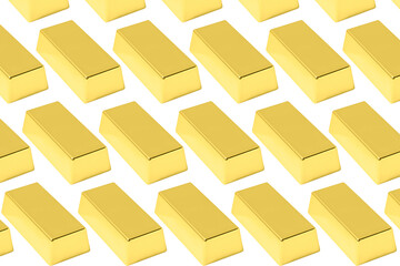 Many shiny gold bars on white background, pattern design