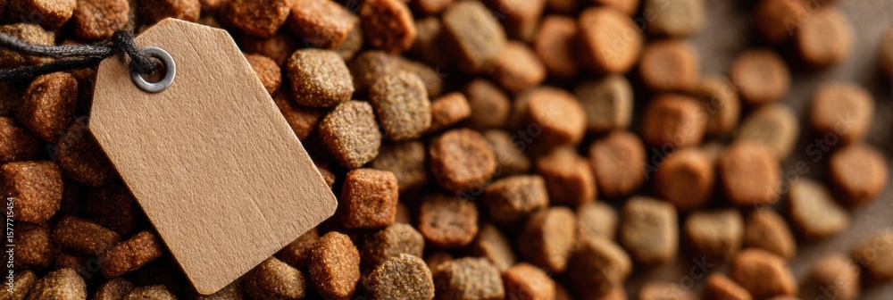 Aufkleber closeup view of grain-free kibble with neutral background in a clean setting