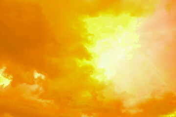 Orange sky with clouds during hot summer weather