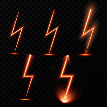 Fire neon glowing lightning bolts