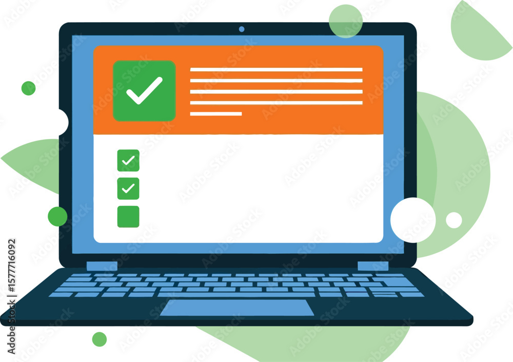 Fototapete Laptop displaying a checklist with green checkmarks on a green background