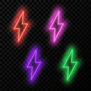 Multicolored neon lightning in fog