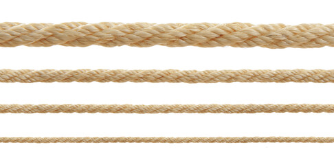 Ropes of different thickness isolated on white, set