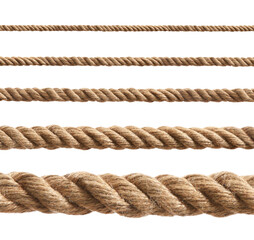 Ropes of different thickness isolated on white, set