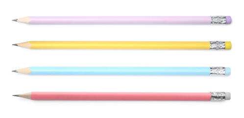 Different graphite pencils on white background, set