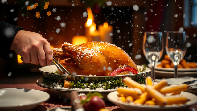 Serving turkey with With cozy atmosphere    during fami
