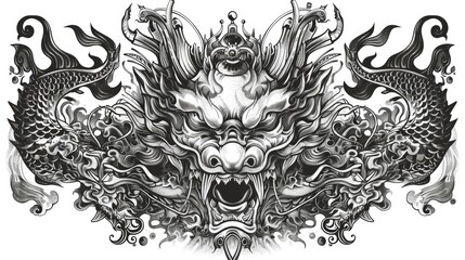 Fierce Monochrome Dragon Roar Illustration